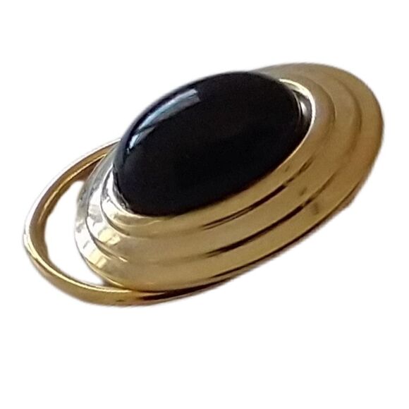 Vintage Scarf Clip Pin Black Acrylic Stone Gold Tone 80s 90s Retro MCM - Picture 9 of 14